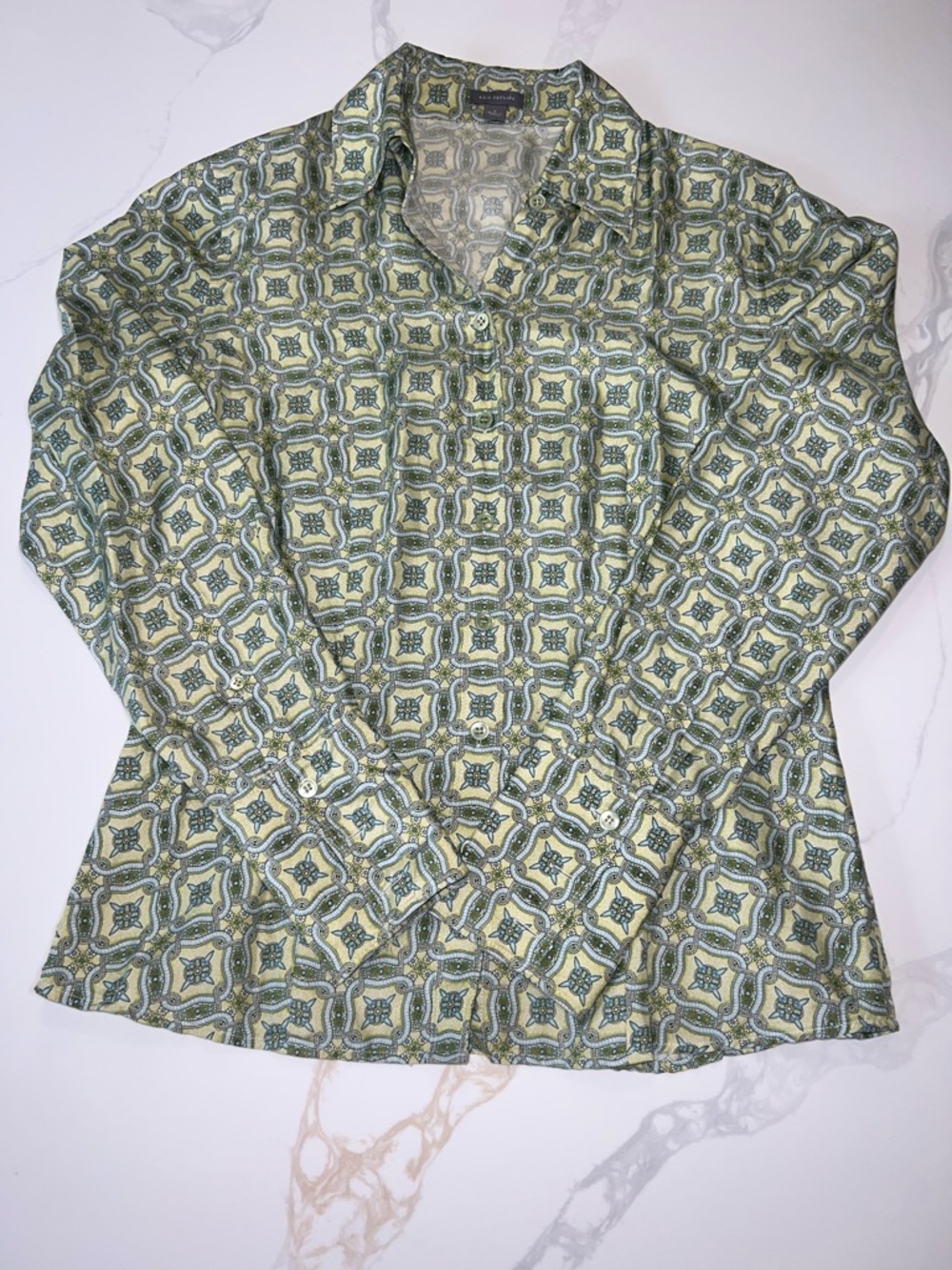 Ann Taylor 100% Silk Patterned Button-Down Shirt